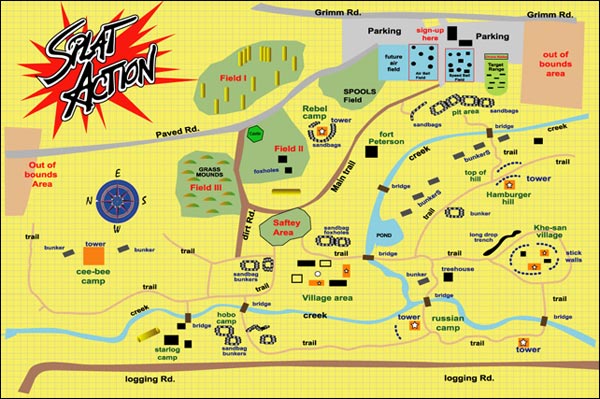 Splat Action Paintball Field Map in Molalla Oregon