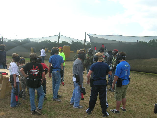 Group near airball course at Splatterhouse Paintball Field